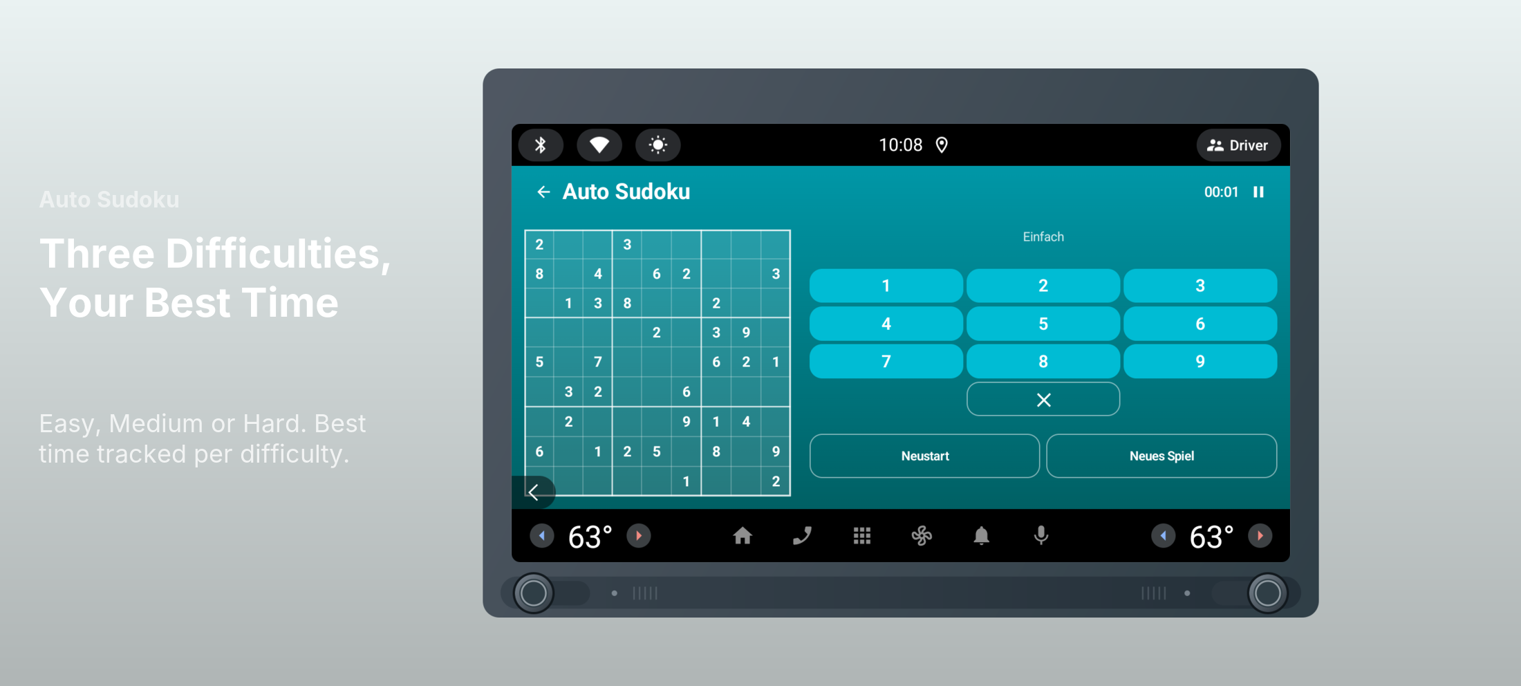 Auto Sudoku - Three Difficulties, Your Best Time